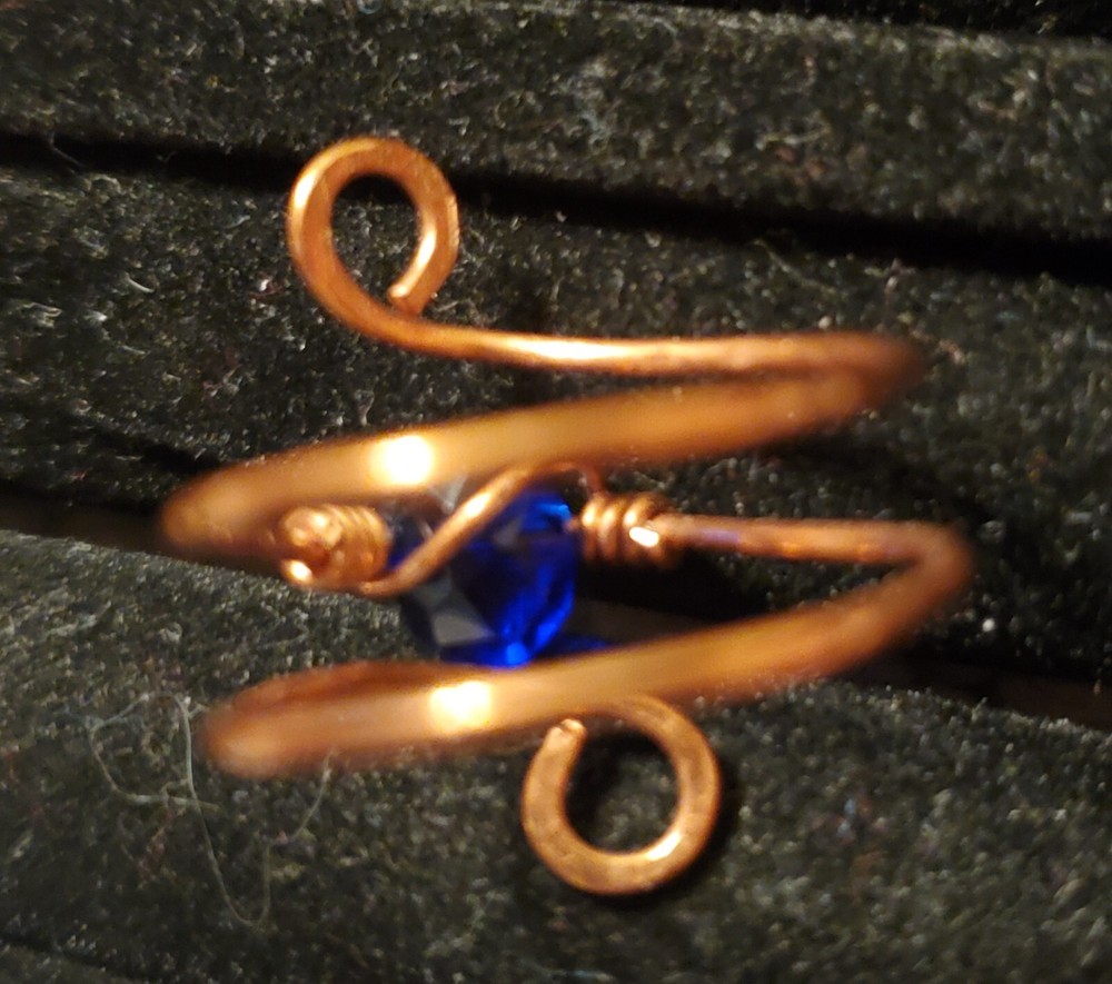 Handmade Copper Ring With Royal Blue Bead