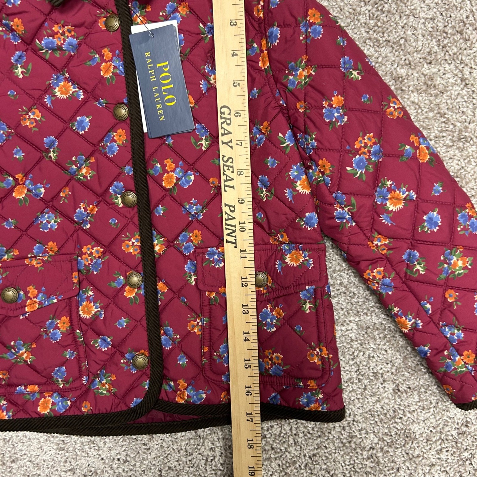 NWT Polo Ralph Lauren Water Repellent Barn Jacket Floral Girls 5 Corduroy Trim