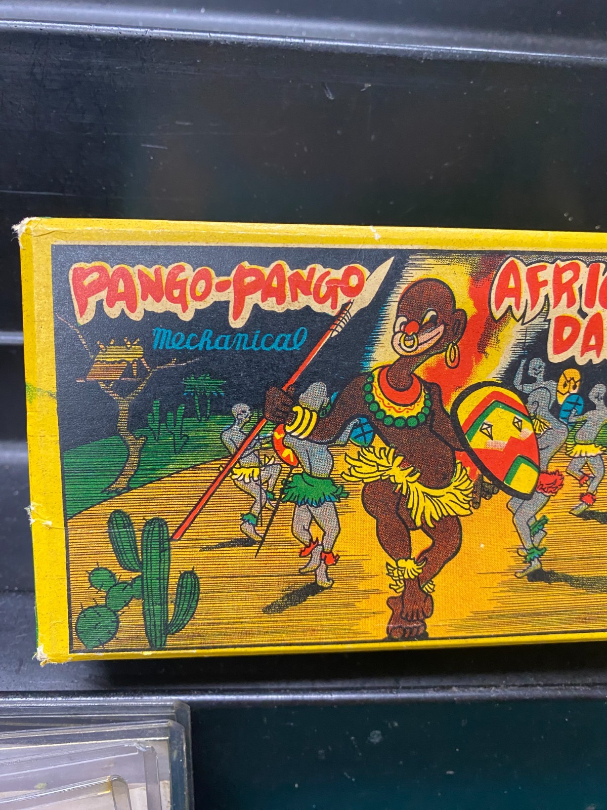 Vintage Pango Pango African Dancer Tin Mechanical Wind up Toy In Original Box