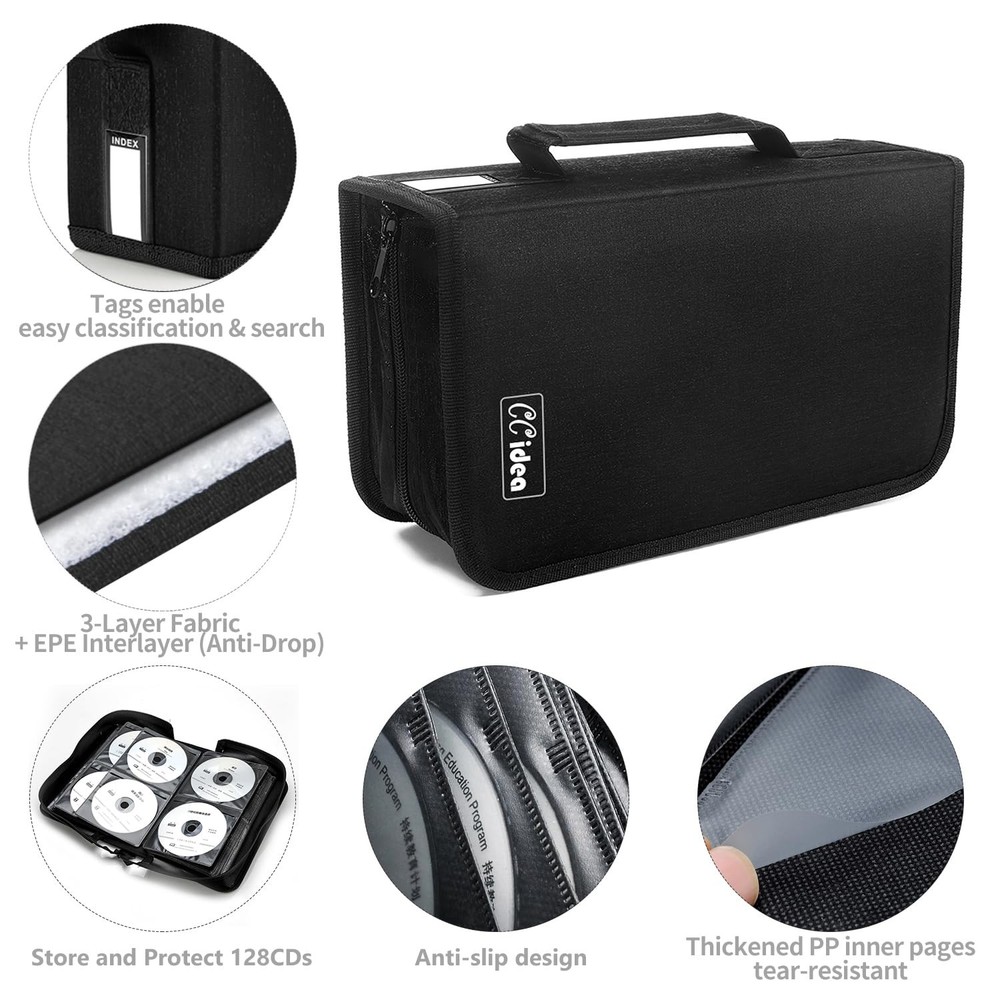 CCidea CD Case DVD Storage Holder, 128 Capacity Cases 128capacity, Black