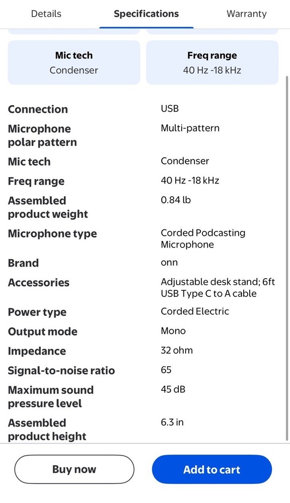 onn USB Dual-Pattern Podcasting Microphone, Mute Button, Adjustable Stand, Black