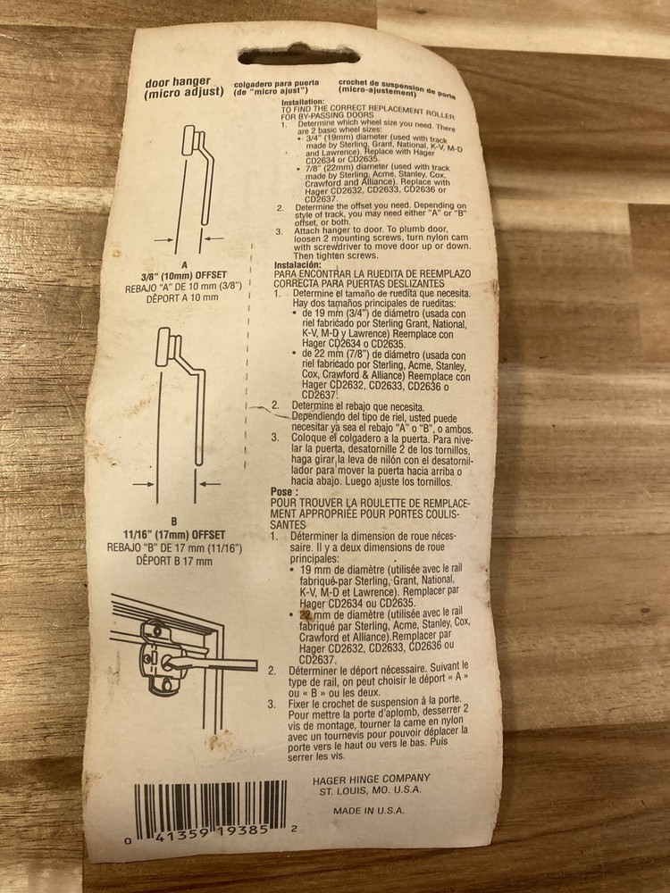 Hagar 3/8” “A” Offset Replacement Rollers for Bi-Passing Doors