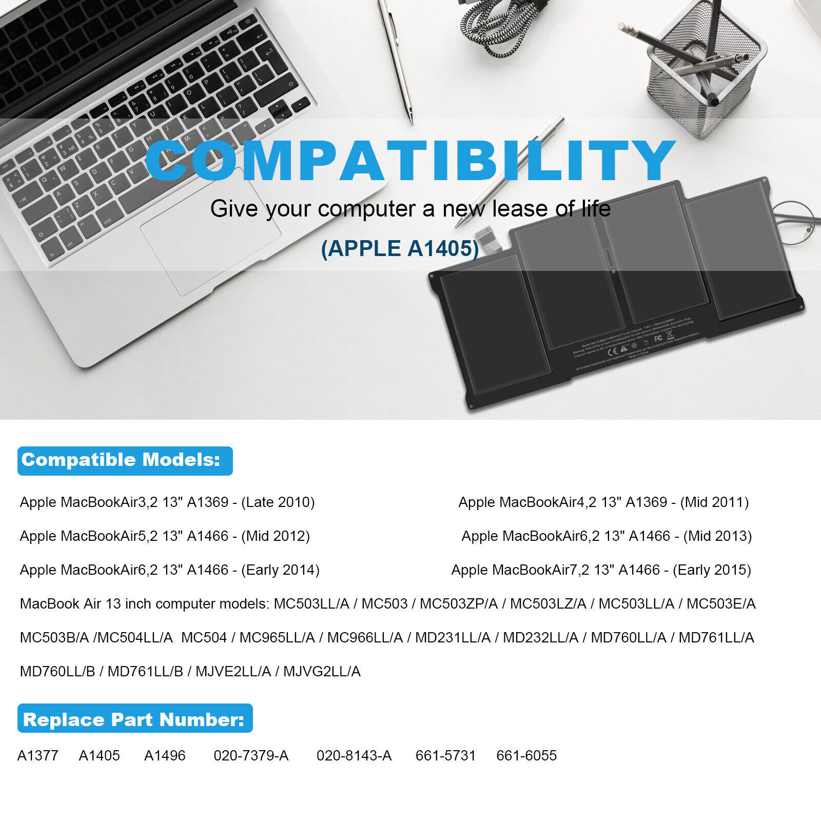 Battery A1466 for MacBook Air 13'' A1369 A1496 A1405 A1377 2013 2014 2015 2017