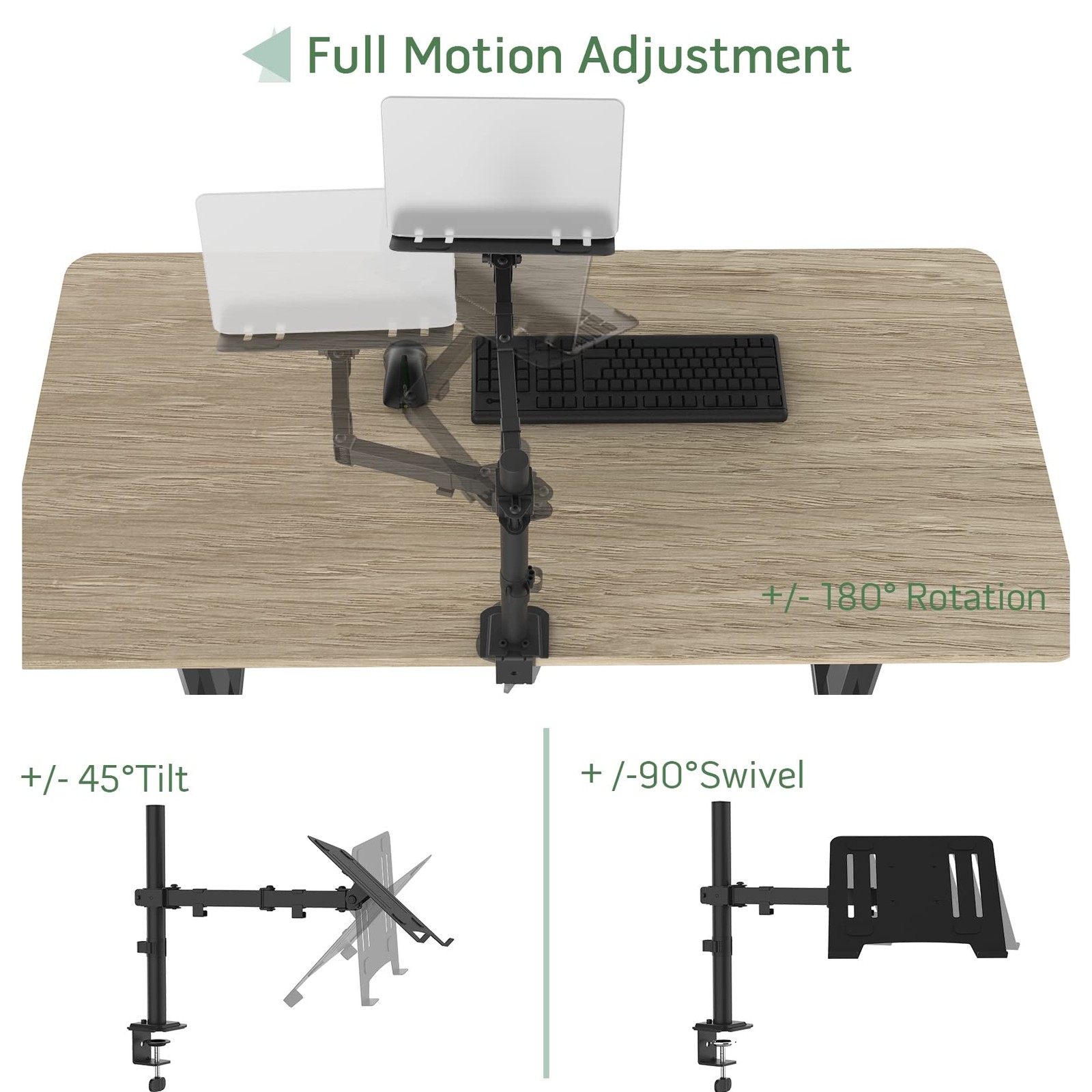 UPGRAVITY Laptop Desk Mount, Single Laptop Stand Arm with Vented Tray for 17 ...