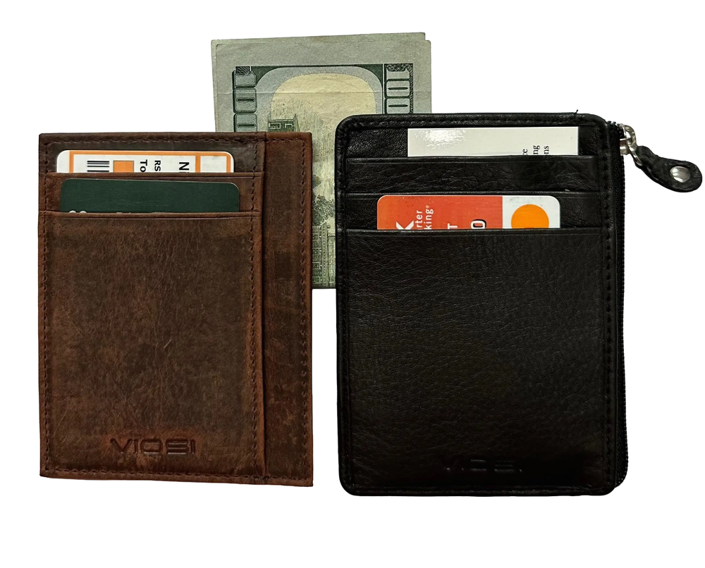 Twin Pocket Wallet RFID Blocking Thin Leather Card Case, One Brown One Black