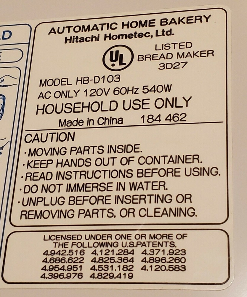 Run Capacitor for Hitachi Bread Maker Machine Model HB-D103 only