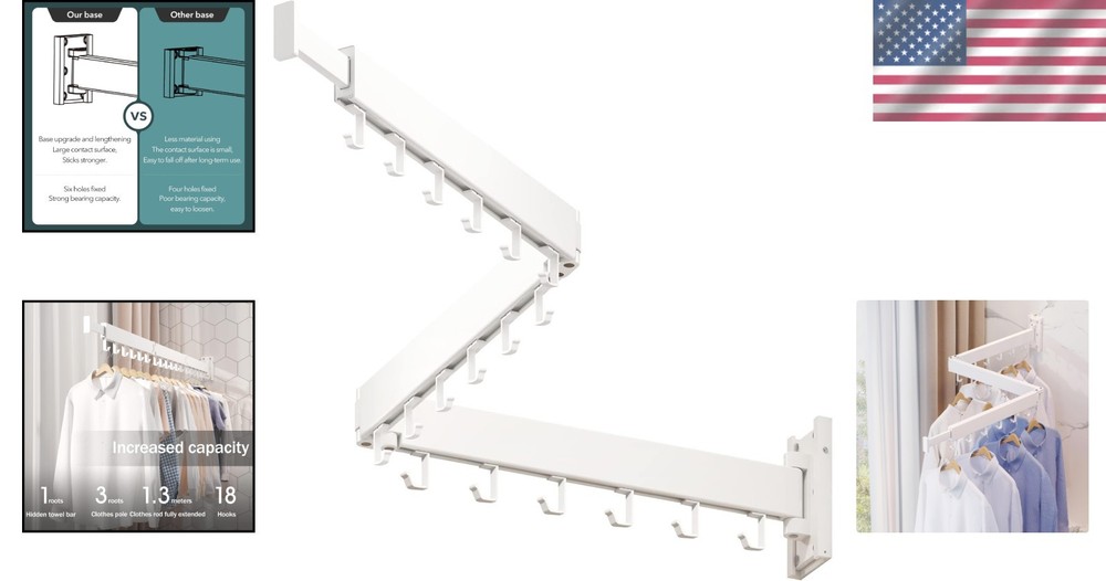 Durable Wall Mount Clothes Drying Rack - Foldable, Rust Resistant Design