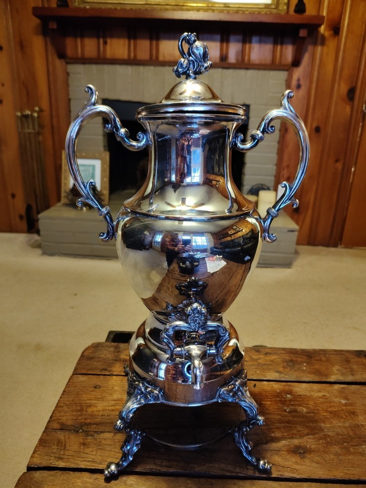 Art Nouveau Large Silver plated Samovar Teapot / coffee urn with warmer burner