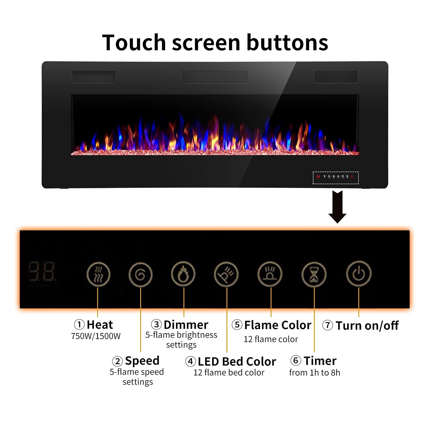 Electric Fireplace Wall-Mounted & Recessed,30''-68'',Ultra-Thin Fireplace Heater