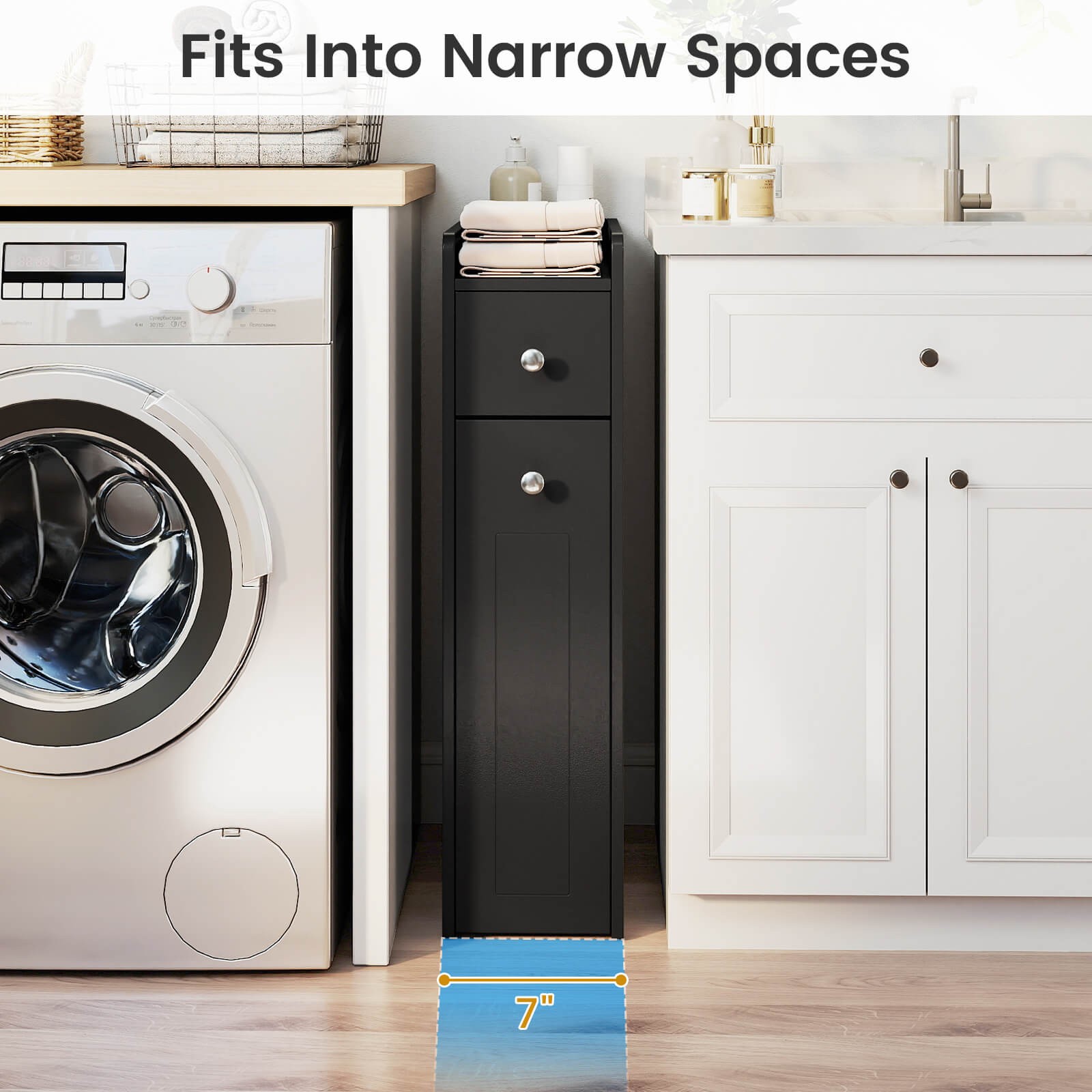 Small Bathroom Storage Cabinet 4-Tier Narrow Toilet Side Storage Cabinet