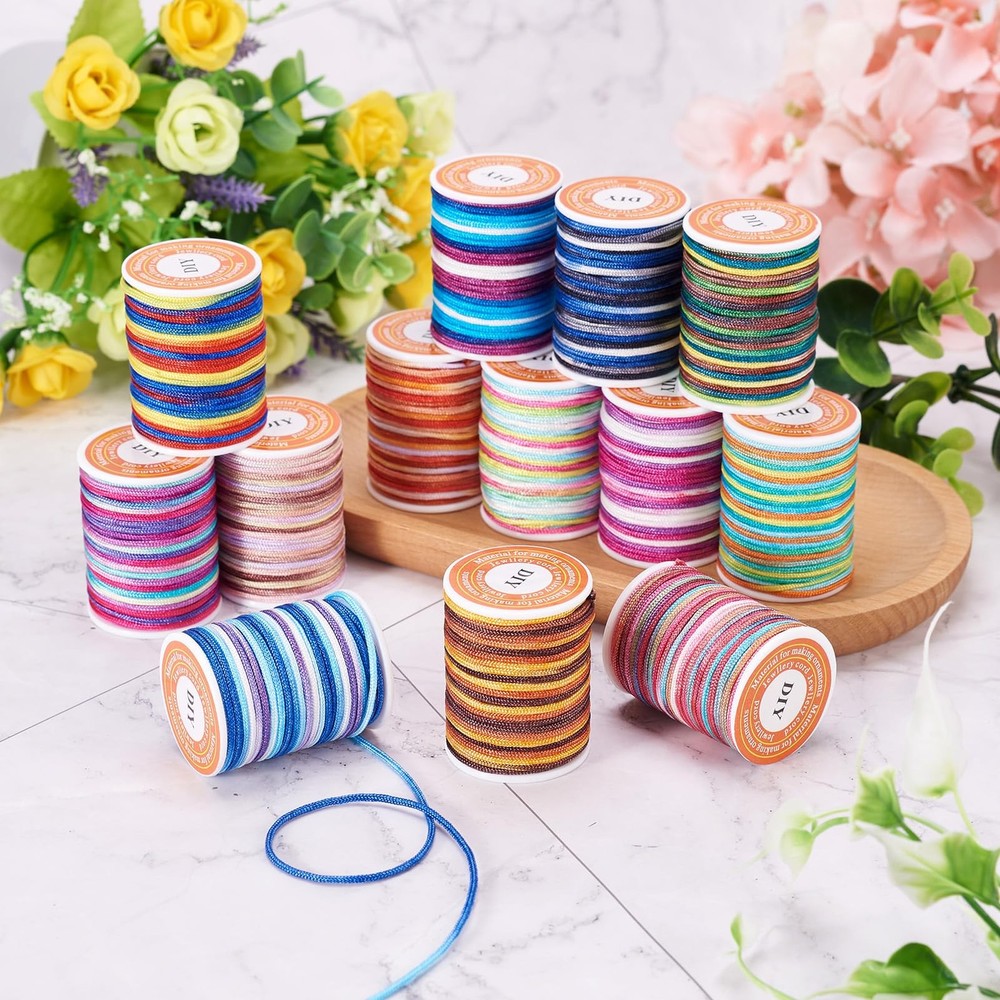 Pandahall 13 Rolls 1mm Segment Dyed Polyester Threads Mixed Rainbow Colors...