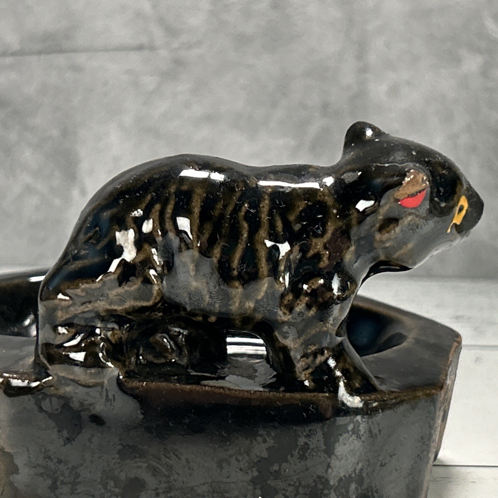 Vintage MCM Ceramic Black Bear Ashtray National Forest Japan 1950s Tobacco