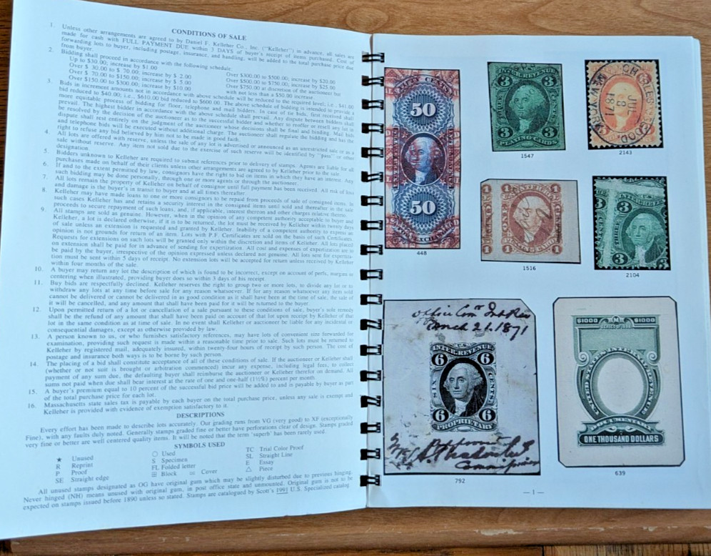 Morton Dean Joyce Collection US Revenue Stamps auction catalog 1991 Kelleher
