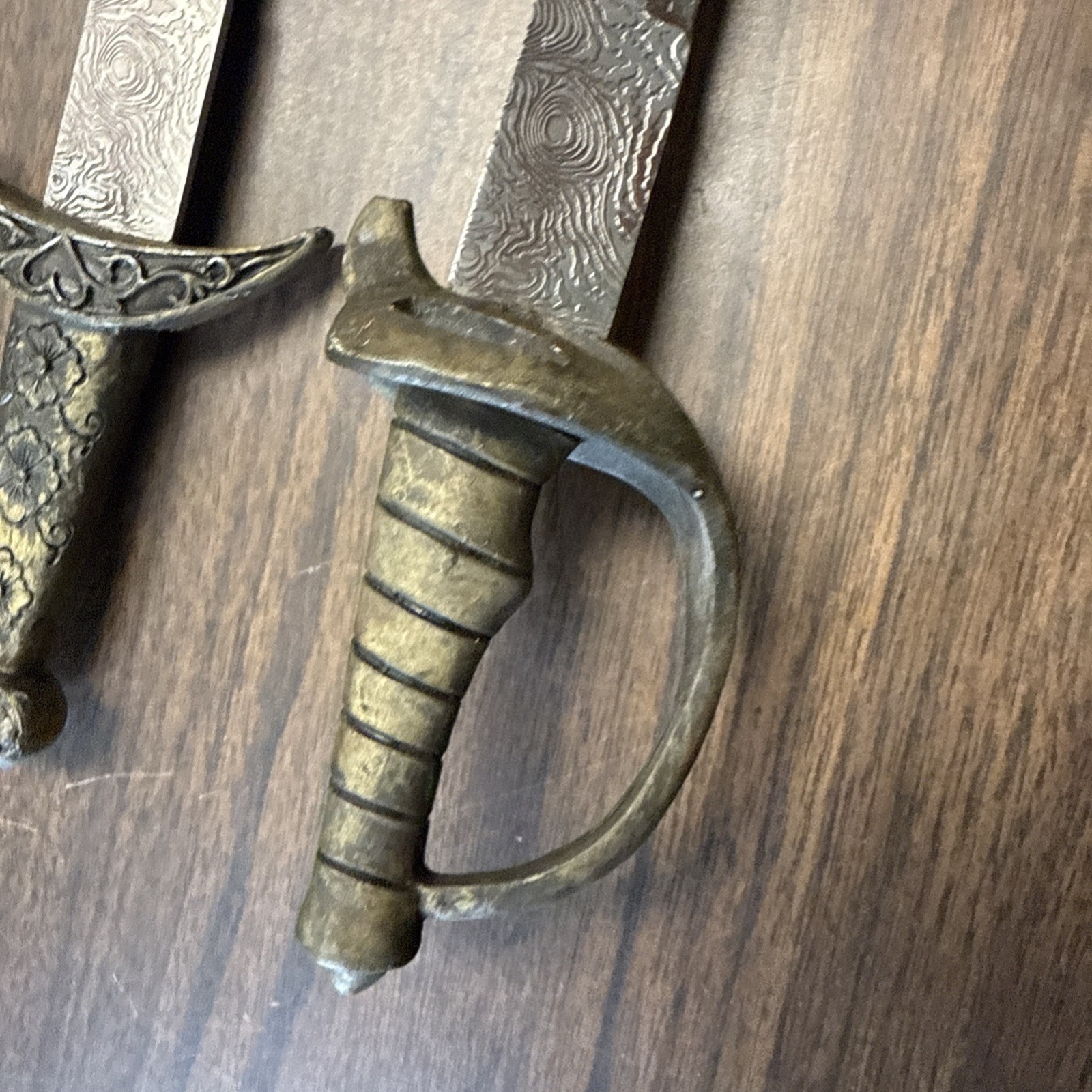 Metal Demascus Miniature Lot 2 Swords Military Decor No Scabbards Bundle Metal