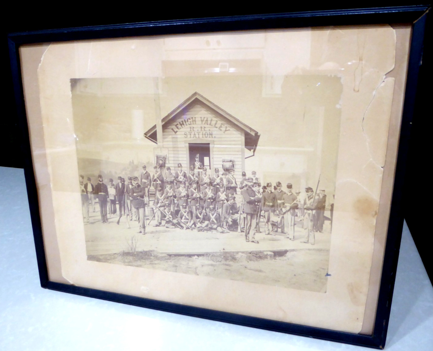 1872 Lehigh Valley Railroad Station Indian Wars Soldiers 11 x 8 1/2" Photo