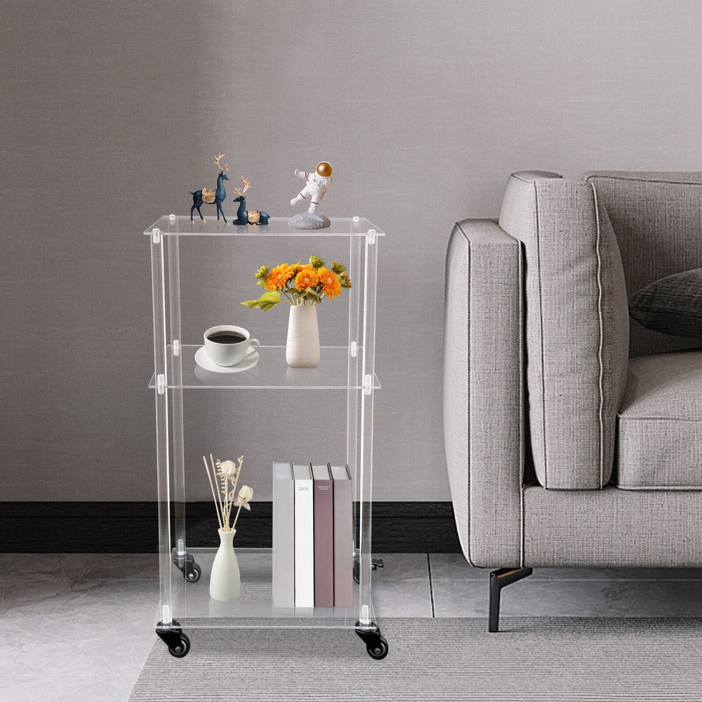 3-Tier Mobile Clear Acrylic Printer Stand Storage Shelf Printer Table on Wheel