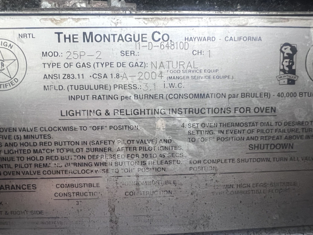 Montague Model 25P-2 Double Stack Pizza Oven