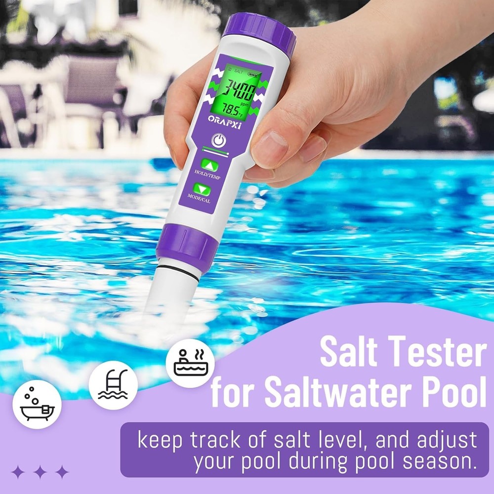 Precision pH and Salinity Testing for Pools - Reliable 6-in-1 Meter for Home Use