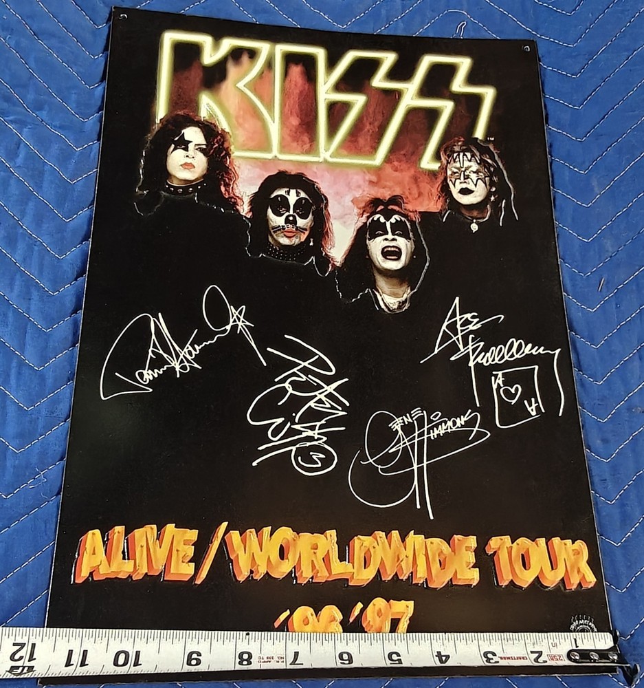 Kiss Alive/Worldwide Tour Tin Sign 12 x 17 1996-97 Embossed Band Signed Poster