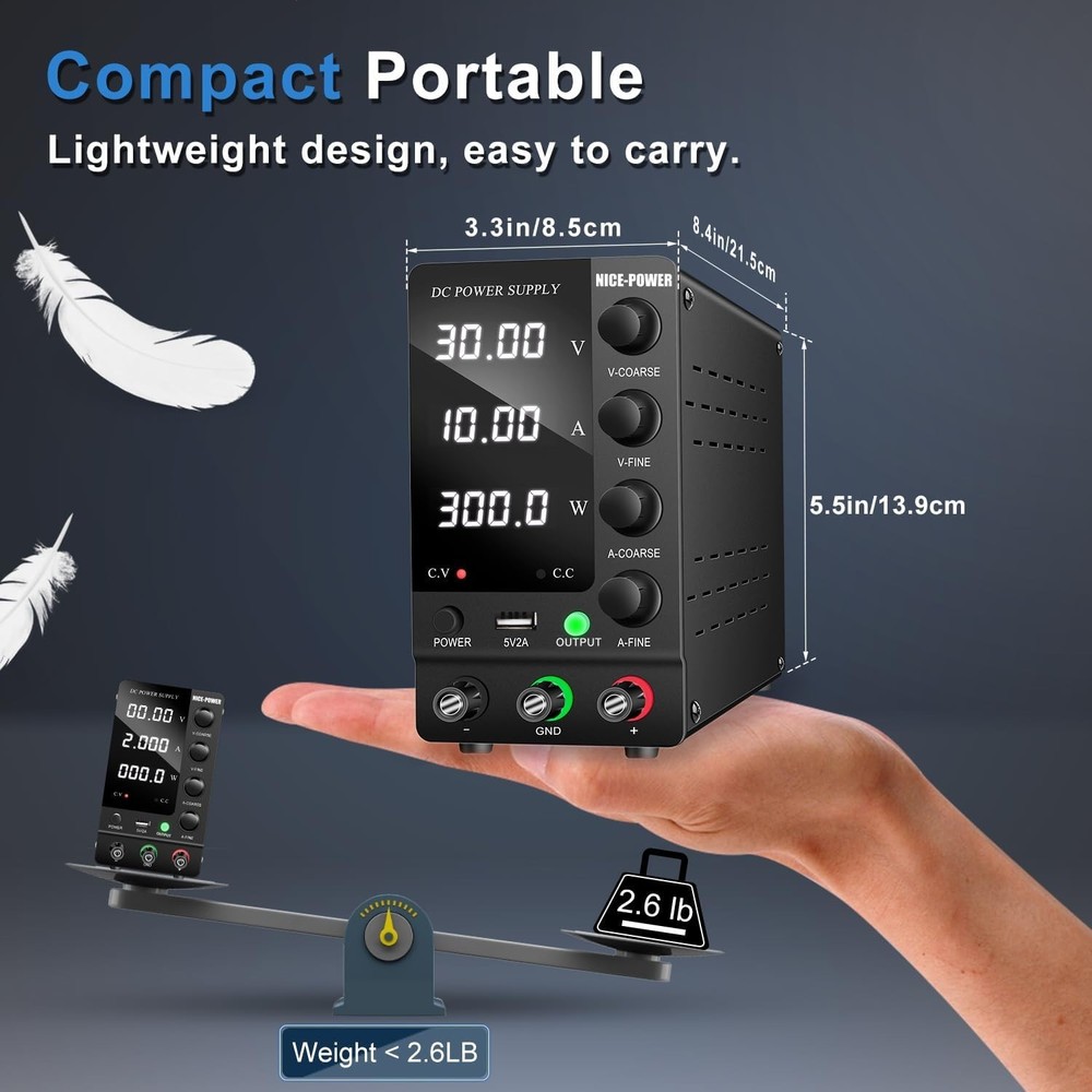 Adjustable DC Power Supply Variable 30V 10A Switching Regulated DC Bench Power