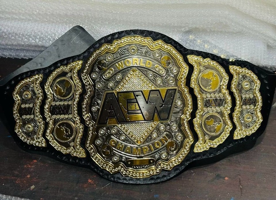 AEW World Championship Replica Wrestling Belt Metal Plates Adult Size Title NEW.