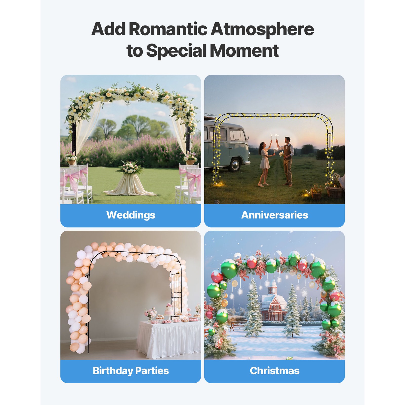 Uimoso Metal Garden Arbor 94.5x126x15.8 in Trellis Climbing Plants and Events