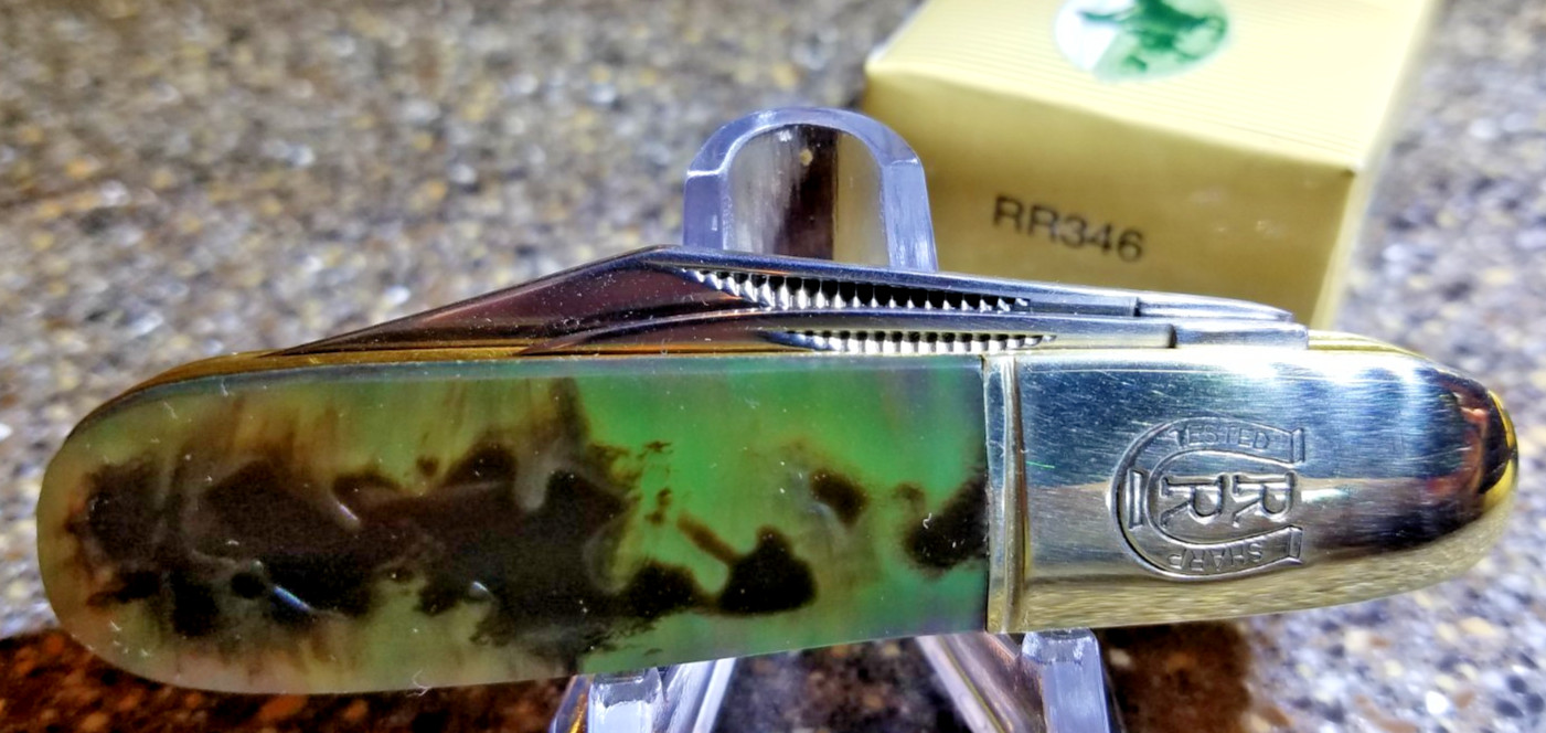Rough Rider RR346, Barlow Imitation Abalone, 3-3/8", 2-Blades, Engraved Bolster