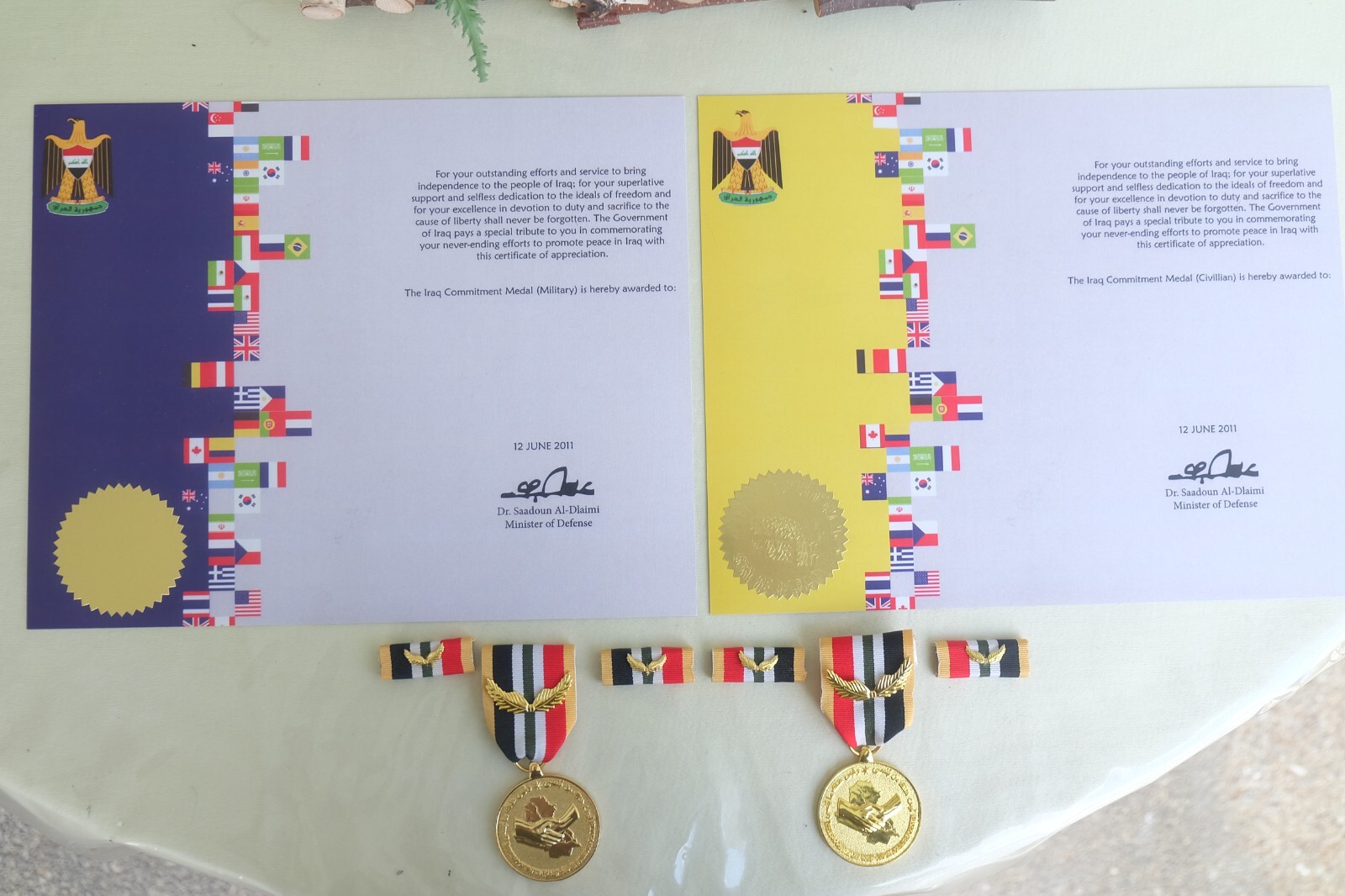 IRAQ COMMITMENT MEDALS (MILITARY & CIVILIAN VERSION) SET W/AWARD CERTIFICATES