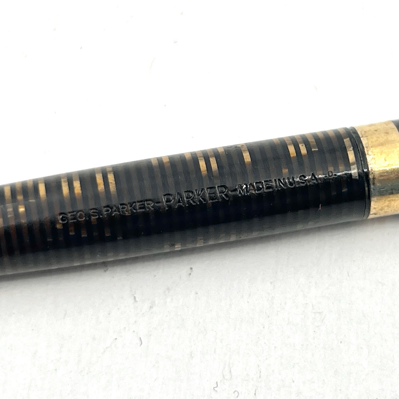 VTG Parker USA Brown Candy Striped Gold Trim 4-9/16" Twist Pencil - See Pics