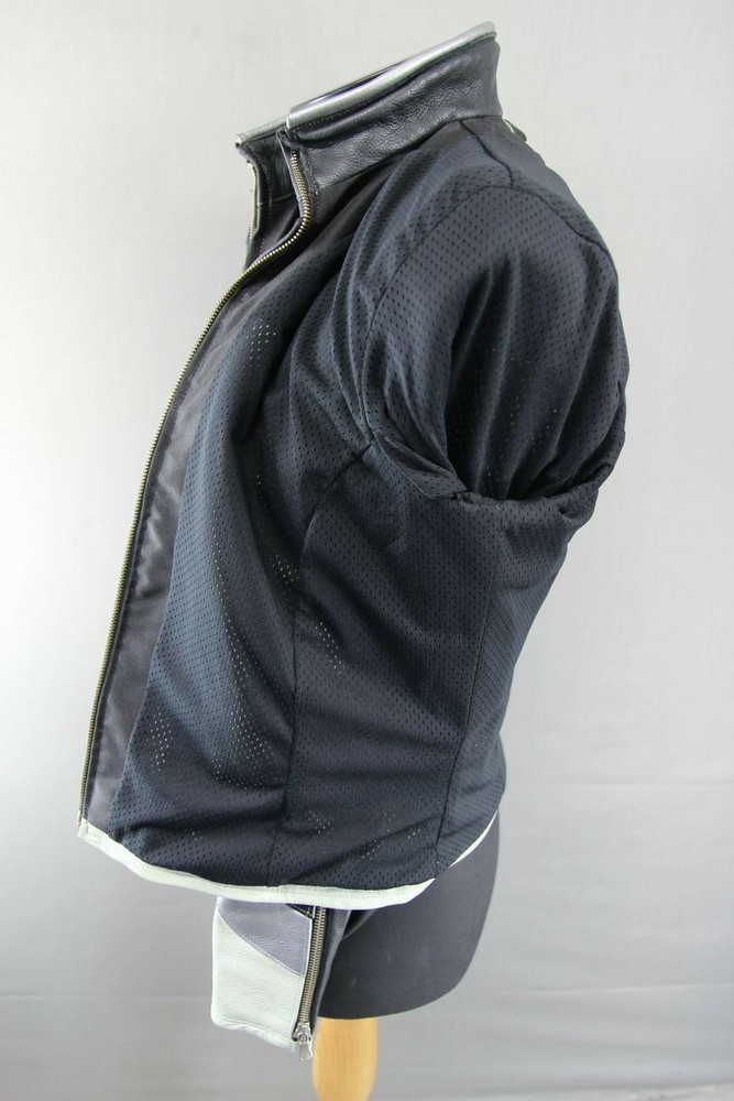 SUPERB CORNER BLACK, GREY & SILVER LEATHER BIKER JACKET 38 INCH