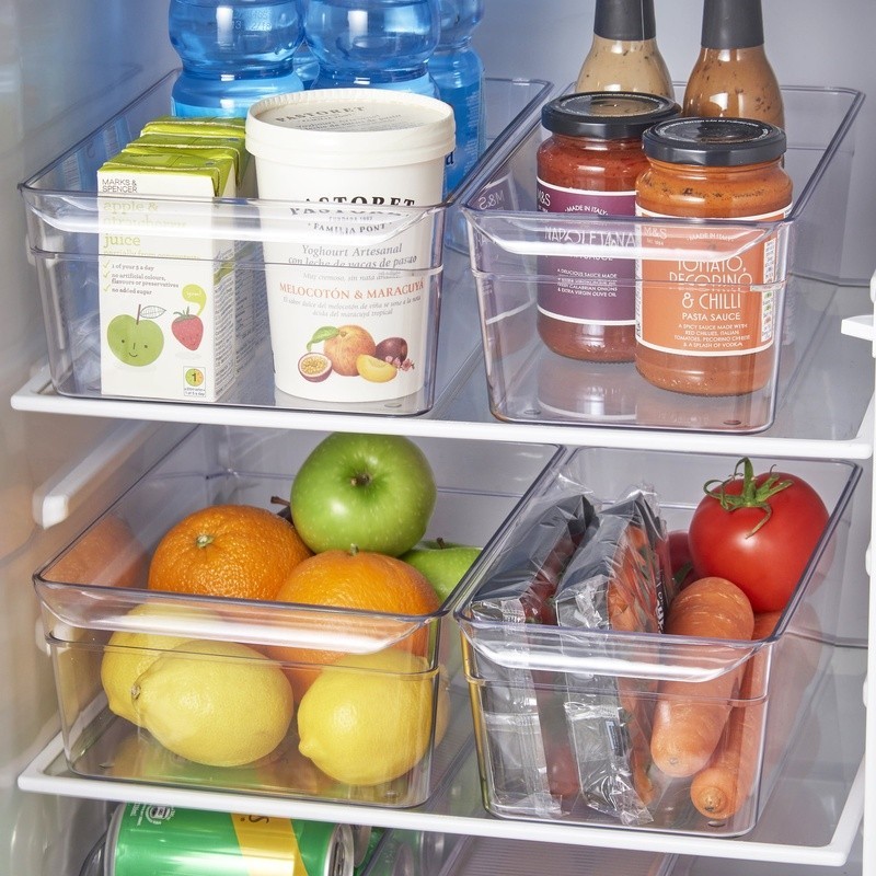 Clear Plastic Fridge Organizer Bins 4 Pack Stackable Storage Freezer Safe New