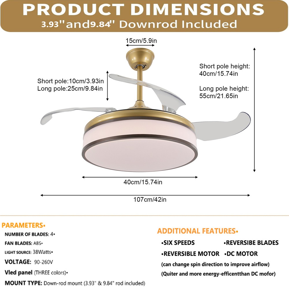 Timing 6 Wind Speed LED Ceiling Fan Light Remote Control Ceiling Mount Light