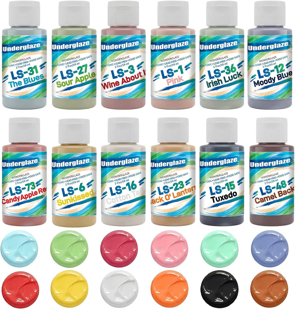 12 Assorted 2 Oz Underglaze Set Creative Ceramic Glaze Application Kit Glaze Cer