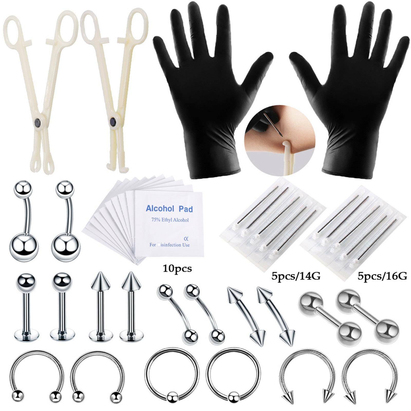 Professional Body Piercing Tool Kit Ear Nose Navel Lip Tongue Piercing Sets