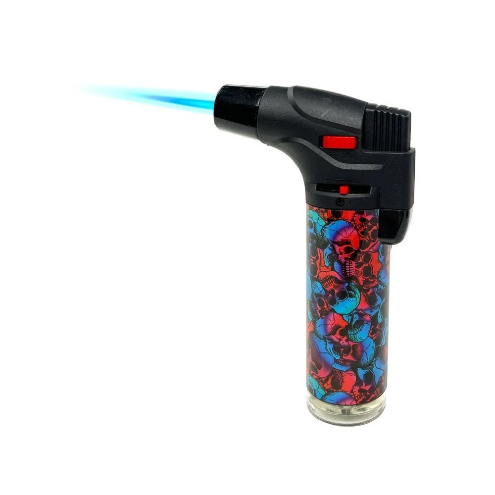 4 Pack Jumbo 4" Single Jet Flame Torch Gun Lighter Refillable Lockable Skull