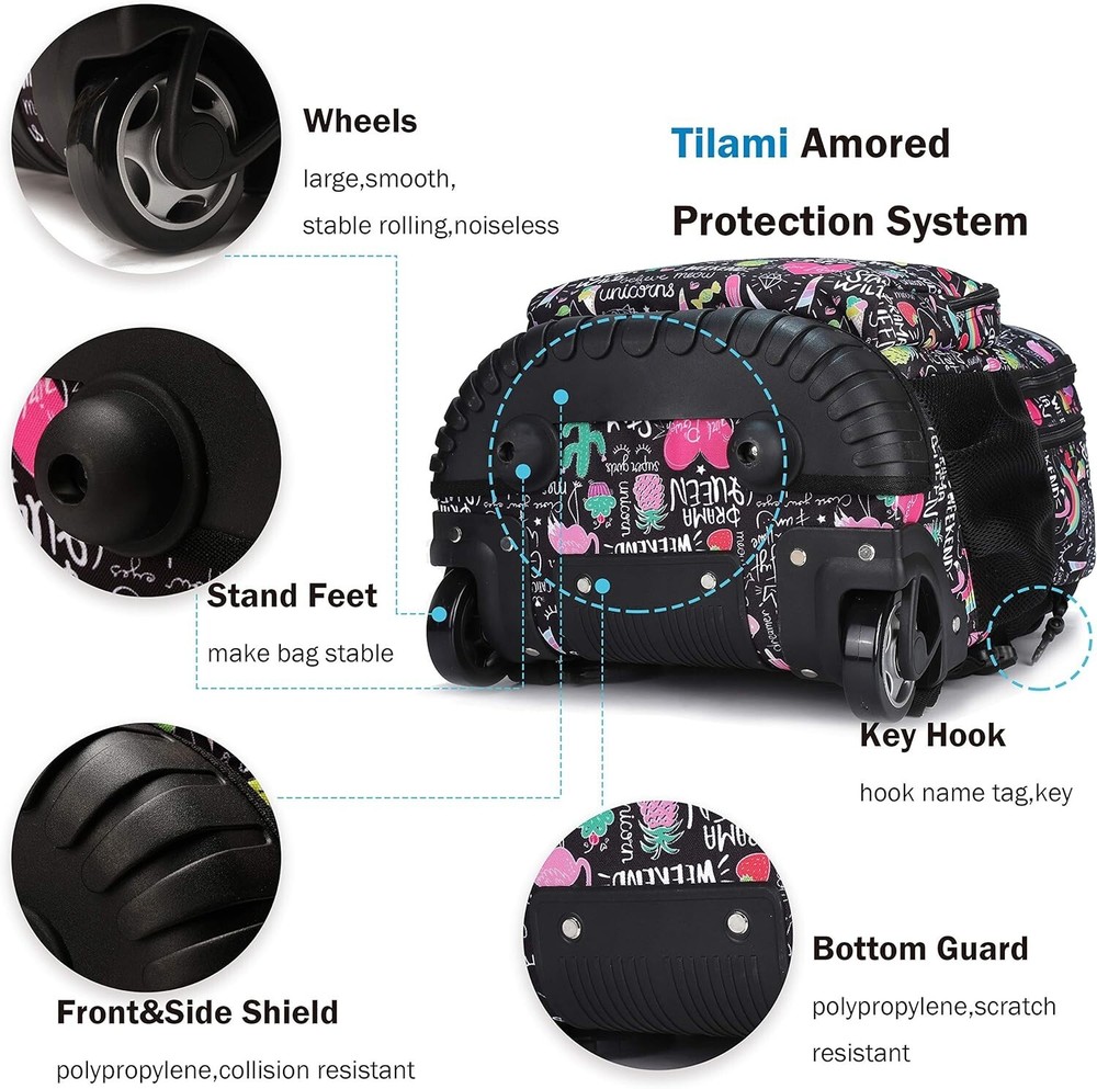 Lightweight 4.9lb Rolling Backpack with Armor Protection - Perfect for Students