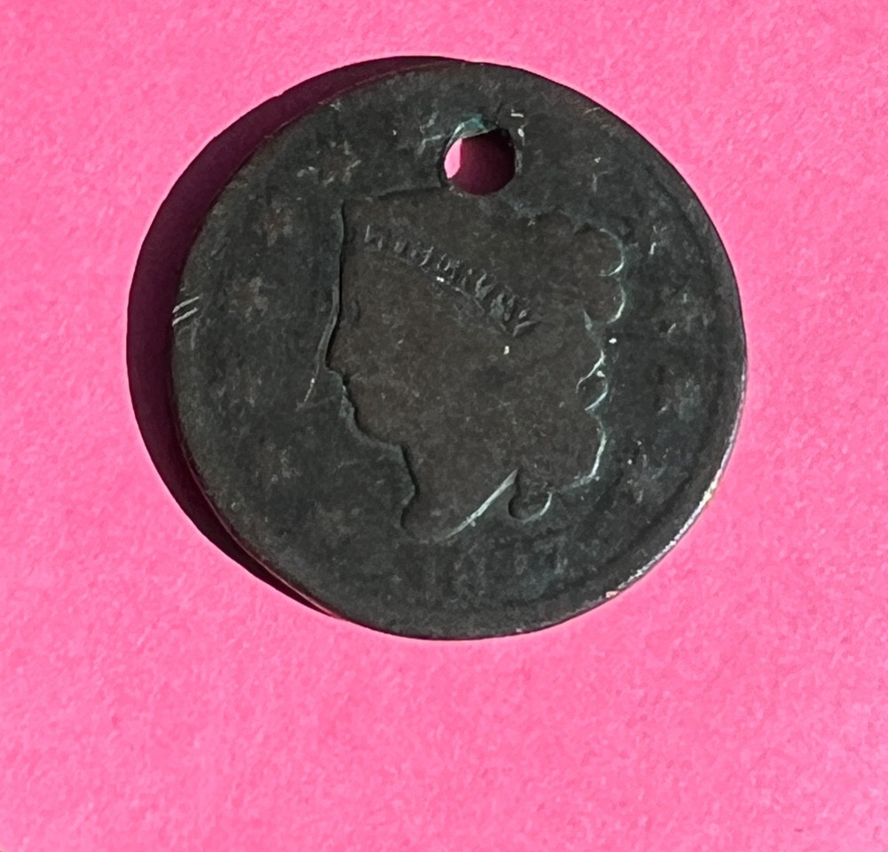 1827 Coronet Head Large Cent - hole