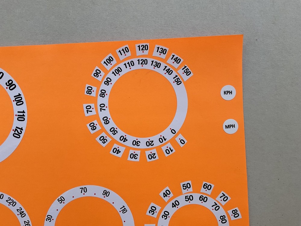 SPEEDO OVERLAY CONVERSION KIT STICKERS MPH or KPH WHITE SPEEDOMETER DIALS