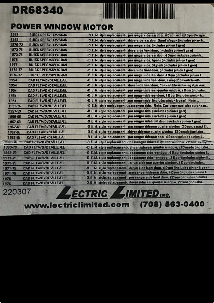 Lectric Limited Inc DR68340 Electric Window Motor Assembly – Replacement