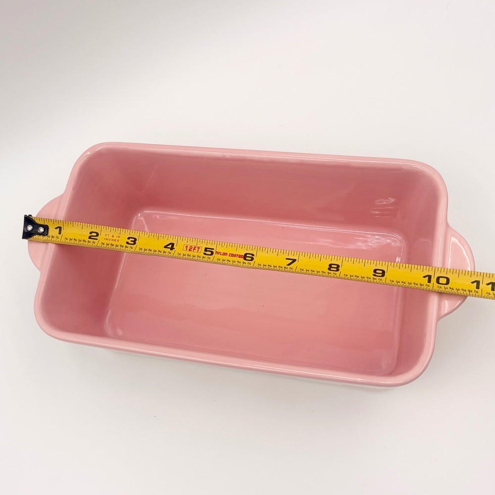 Pink and White Checkered Ceramic Loaf Pan Rectangular Baking Dish with Handles