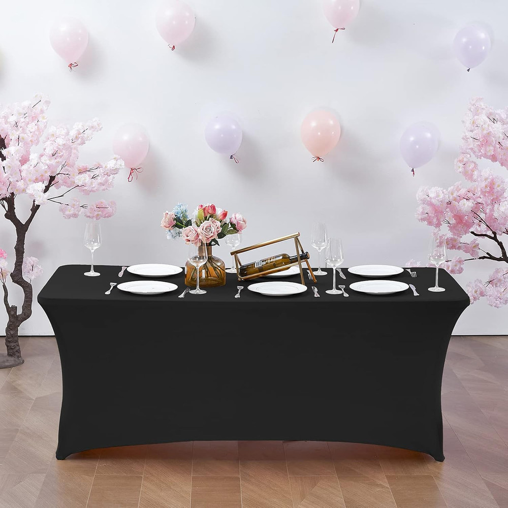 6FT Stretch Spandex Table Cover for Rectangular Fitted Folding Tables, Wrin