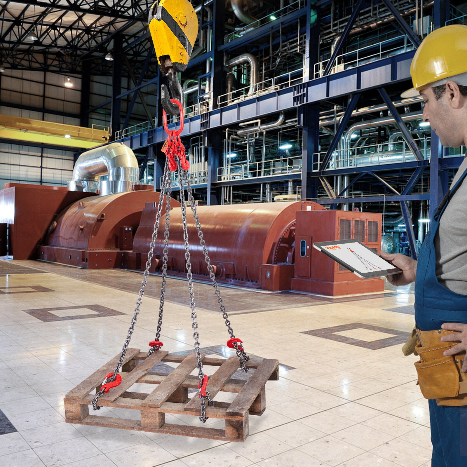 VEVOR 5/16'' x 5' Chain Sling 4 Legs G80 Lifting Chain with Grab Hooks 11000lbs