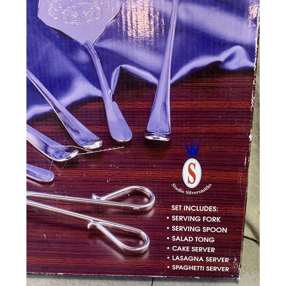 New Studio Silversmiths 5 Piece 12" Serving Set SilverPlated SaladTong SpoonFork