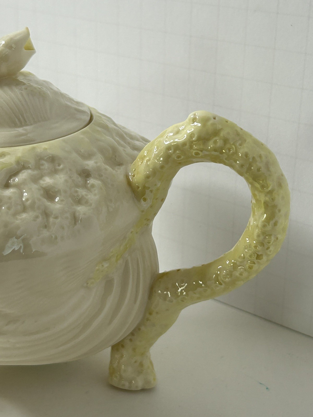 Antique Vintage Belleek Ireland Neptune Yellow Limpet Seashell Teapot w/ Lid