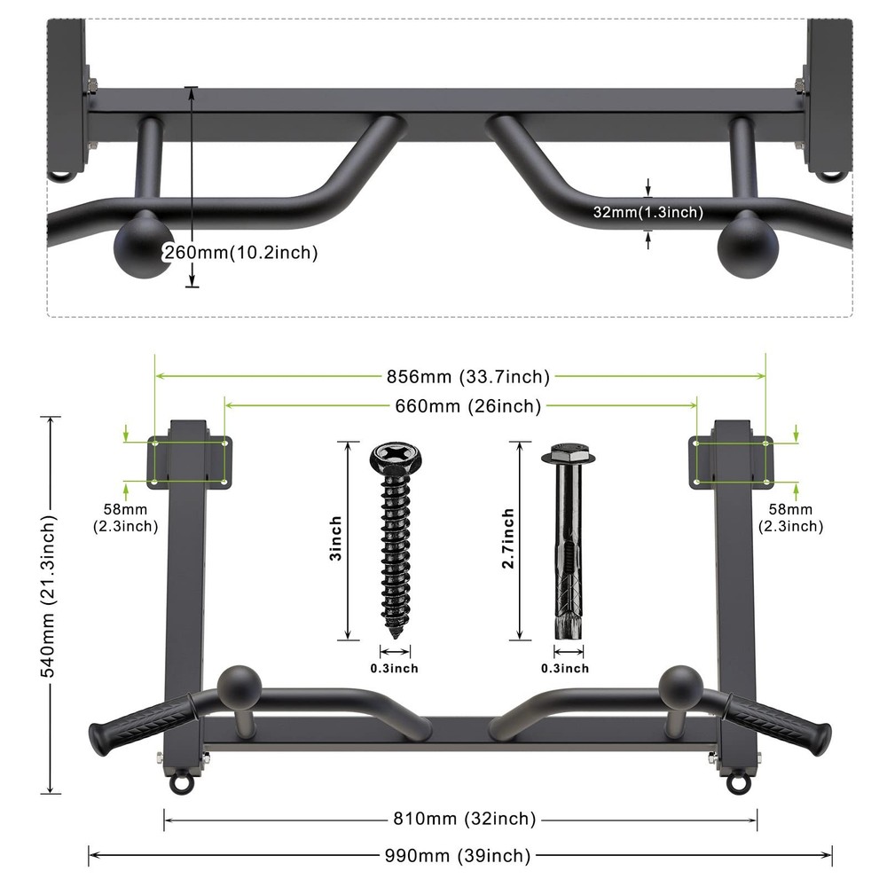 Heavy Duty Joist Mounted Pull Up Bar with Multi-Angle Grip & Accessories