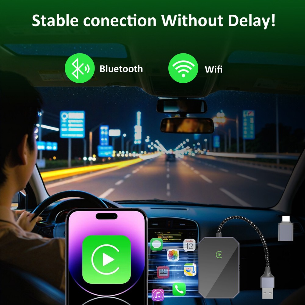 2in1 Wireless Apple CarPlay & Android Auto Adapter USB Plug&Play Fast Connection