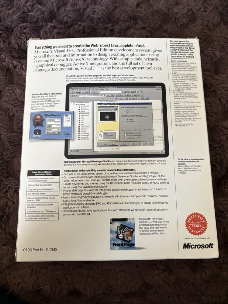 Microsoft Visual J++ Professional Edition Java active x Big Box L@@k