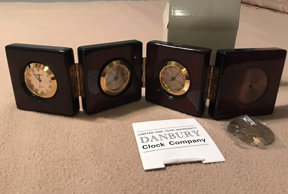 VINTAGE NEW! DANBURY MULTI-FUNCTION CLOCK THERMOMETER & HYGROMETER ENGRAVABLE