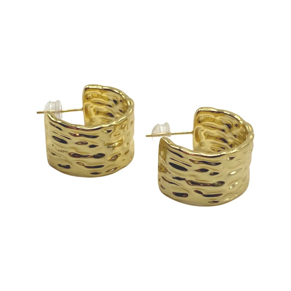 Wide Hammered Gold Hoops