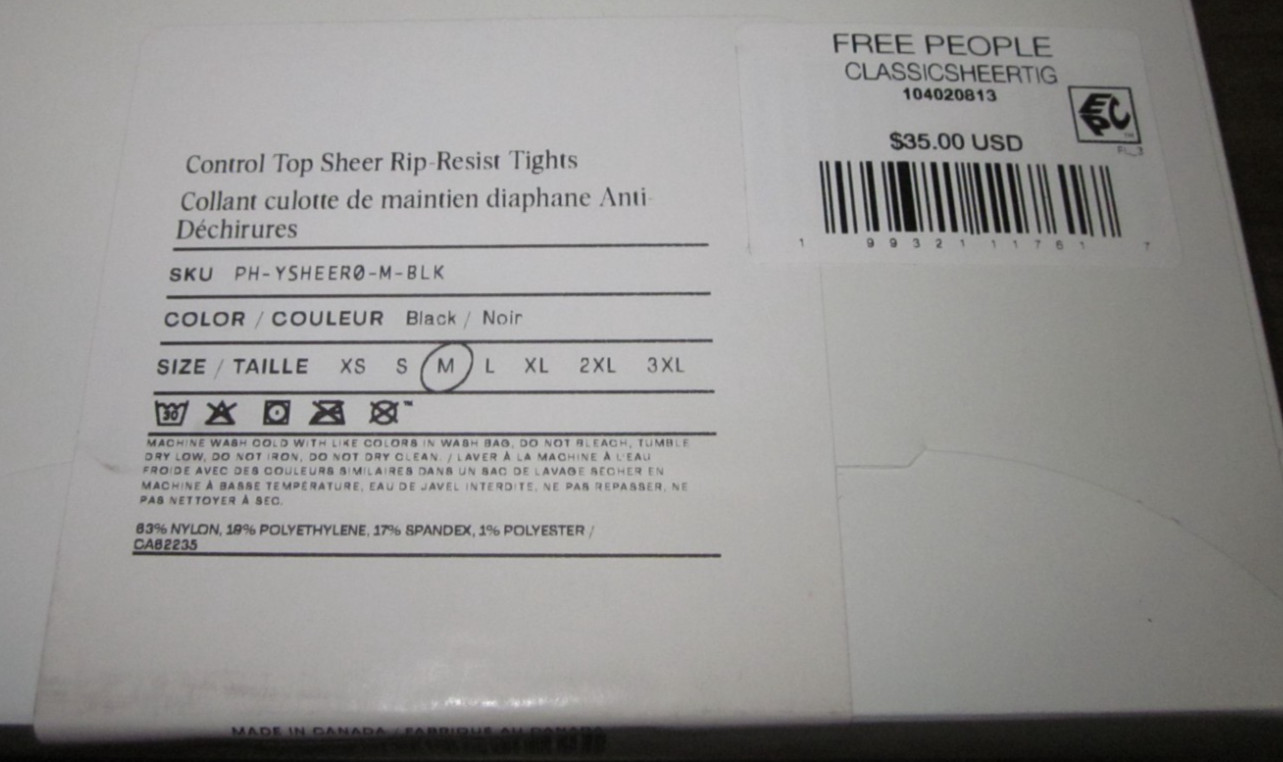 Sheertex Control Top Sheer Rip Resist Tights ~ Black ~ Medium